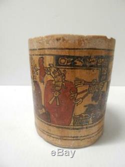 Prprehistoric Maya / Sw Indian Pottery Cylinder Pot Polychrone Figural Dsgn