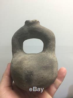 RARE AUTHENTIC STIRRUP POTTERY WATER BOTTLE NATIVE AMERICAN INDIAN EFFIGY BOWL