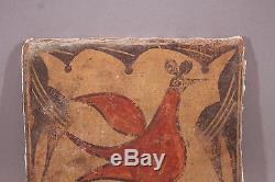 RARE! Antique Western American Indian Zia Pueblo Bird Painting Pottery Tile NR