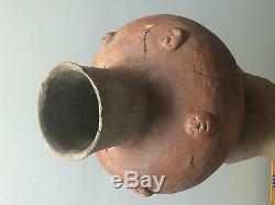 RARE RED PAINTED MEDALION FACE HUMAN EFFIGY WATER BOTTLE POTTERY INDIAN POT BOWL