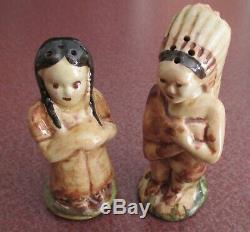 RARE stangl Native American Chief Squaw Papoose Indian salt pepper shakers