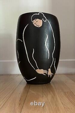 R. C. GORMAN Original Signed 1981 Ceramic Painted Vase Woman with White Cat