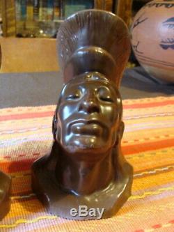 Rare 1937 Woody Crumbo Signed Pottery Indian Head Bookends John Frank Frankoma