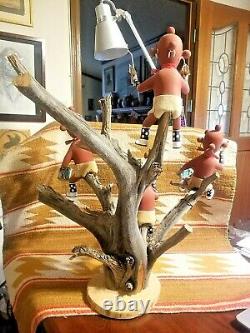 Rare Awesom Native American Hopi Pottery & Wood 4 Mudhead Kachina Tree A R Smith