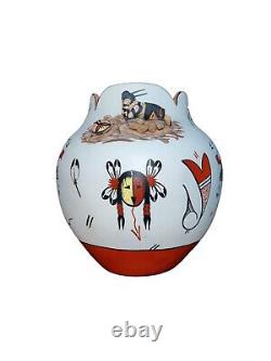 Rare PUEBLO JEMEZ POT Art Pottery Signed SANDIA Vintage Native American Vase 3D