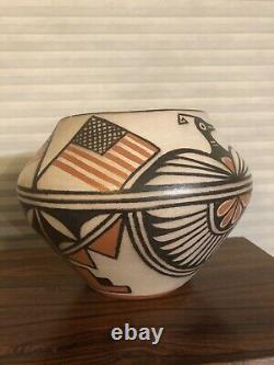 Rare Robert Tenorio Native American Pottery American Flag Thunderbird