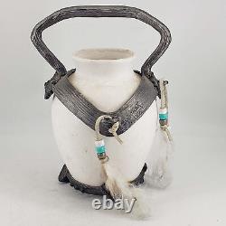 Rare Signed 1992 Michael Ricker pewter Native American bust detail vase vessel