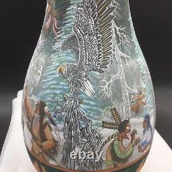Richard Underbaggage 16.25 Yard Vase Hand Painted Native American Sioux Pottery