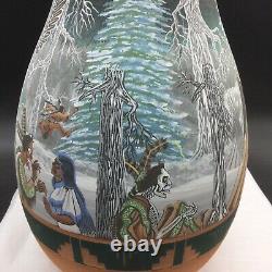 Richard Underbaggage 16.25 Yard Vase Hand Painted Native American Sioux Pottery