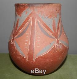 Santa Clara Pueblo Red Orange Clay Pottery Painted & Signed Serafina Tafoya