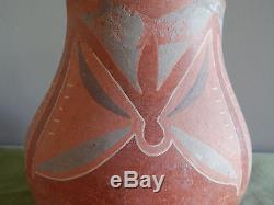 Santa Clara Pueblo Red Orange Clay Pottery Painted & Signed Serafina Tafoya