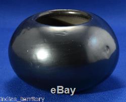 San Ildefonso Indian Plain Blackware Pottery Bowl by Maria Martinez c. 1956-1965