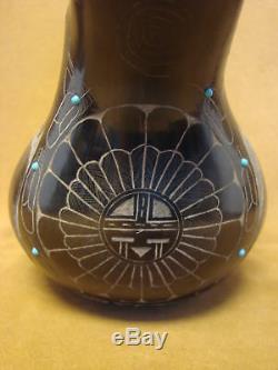 Santa Clara Indian Pottery Clay Wedding Vase by Norman Red Star! Hand Coiled