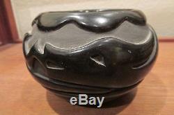 Santa Clara Native American Pottery Bowl Black Carved Vintage