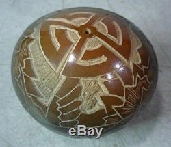 Santa Clara Pottery small seed vase Sgraffito by Eric Tafoya Whirling log symbol