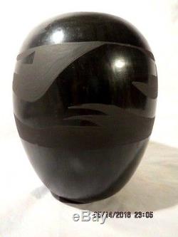 Santa Clara Pueblo Avanyu Black Pottery Pot By Nicolasa Naranjo 1907-2000 & Ro