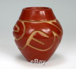 Santa Clara Pueblo Indian Pottery Carved Avanyu Vase Stella Chavarria