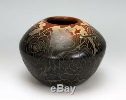 Santa Clara Pueblo Indian Pottery Sgraffito Hummingbird Jar #2 Gwen Tafoya
