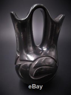 Santa Clara Pueblo Signed Black Wedding Vase Pottery Ethel Virgil Native America