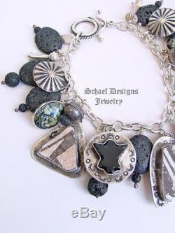 Schaef Design Anasazi Pottery Shard New Lander Turquoise Charm Bracelet Necklace