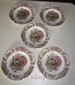 Set of 5 Johnson Bros WILD TURKEYS Native American 8 Salad Plates