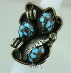 Signed Bisbee Chocolate Spiderweb Turquoise Native American Sterling Ring