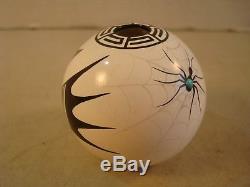 Signed J. GACHUPIN JEMEZ N. M. Native American Pottery Seed Pot Turquoise Spider