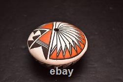 Signed Native American Indian Art Pottery Acoma Pueblo Seed Pot Jar Holder Vtg