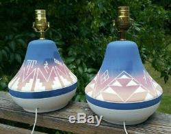 Sioux Native American Pottery Crazy Horse Squash Lamps Signed Lot of 2