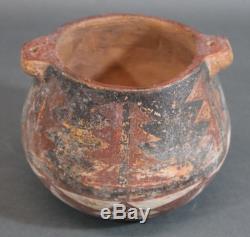 Small Antique American Indian Handmade Painted Redware Pottery Bowl, NR