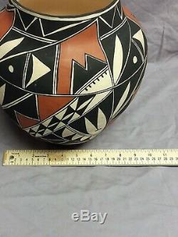 Southwest Native American Acoma Pueblo Polychrome Olla, Signed, Hand Coiled
