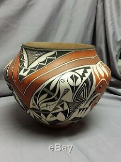 Southwest Native American Acoma Pueblo Pottery Hand Made Polychrome Parrot Olla