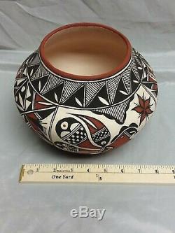 Southwest Native American Acoma Pueblo Pottery Polychrome Olla Parrot Motif