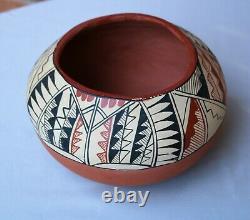 Southwest Native American Jemez Pueblo Pottery Polychrome Red Clay Bowl