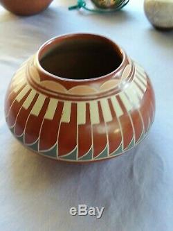 Southwest Native American Santa Clare Pueblo Redware Pot Signed Belen Tapia