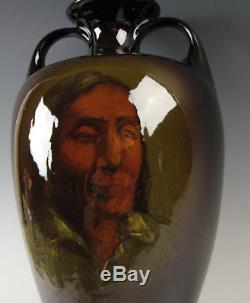 Standard Glaze Roseville Rozane Art Pottery Portrait Vase Native American Indian