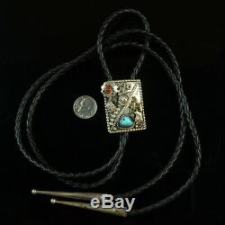 Sterling silver. 925 bolo tie Turquoise vintage Native American old pawn