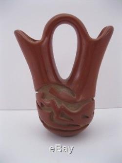 Teresita Naranjo Santa Clara Pueblo Carved Redware Wedding Vase w Avanyu
