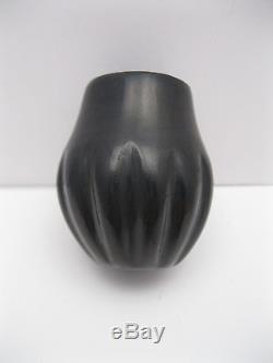 Teresita Naranjo Santa Clara Pueblo Miniature Black Ribbed Melon Vase / Jar