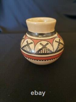 Three Native American mini pottery lot signed Enrique Pedregon Ortiz polychrome