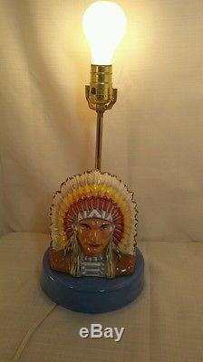 Used ceramic Signed norma 11-82 native American Indian chief accent lamp