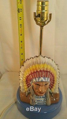 Used ceramic Signed norma 11-82 native American Indian chief accent lamp