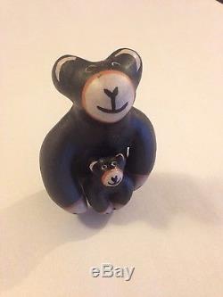 VIRGIL ORTIZ Cochiti 4 3/4 Pottery Bear With Cub Authentic (Signed)