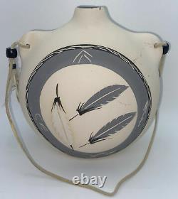 VTG Native American Handmade Painted Pottery Canteen Signed Ethnic Collectible