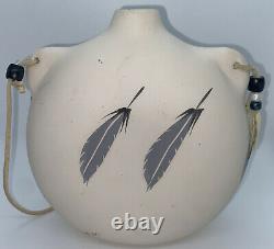 VTG Native American Handmade Painted Pottery Canteen Signed Ethnic Collectible