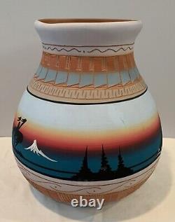 VTG Navajo Native American 10-1/2 Art Pottery Vase Red Clay Signed BB Navajo