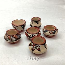 VTG Signed Chinana Jemez Pueblo Hand Painted Mini Pottery Native American Set