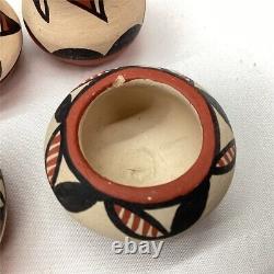 VTG Signed Chinana Jemez Pueblo Hand Painted Mini Pottery Native American Set