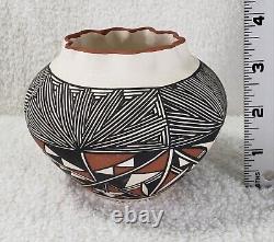 Vallo Acoma Native American Hand Coiled Hand Painted Fluted Rim Signed Pot DS29