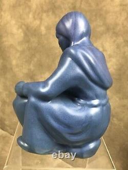 Van Briggle BLUE POTTERY NATIVE AMERICAN INDIAN WOMAN W POT SIGNED